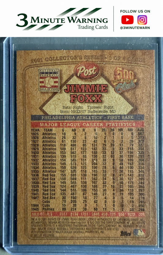 2001 Topps Post Cereal 500 Home Run Club #3 Jimmie Foxx
