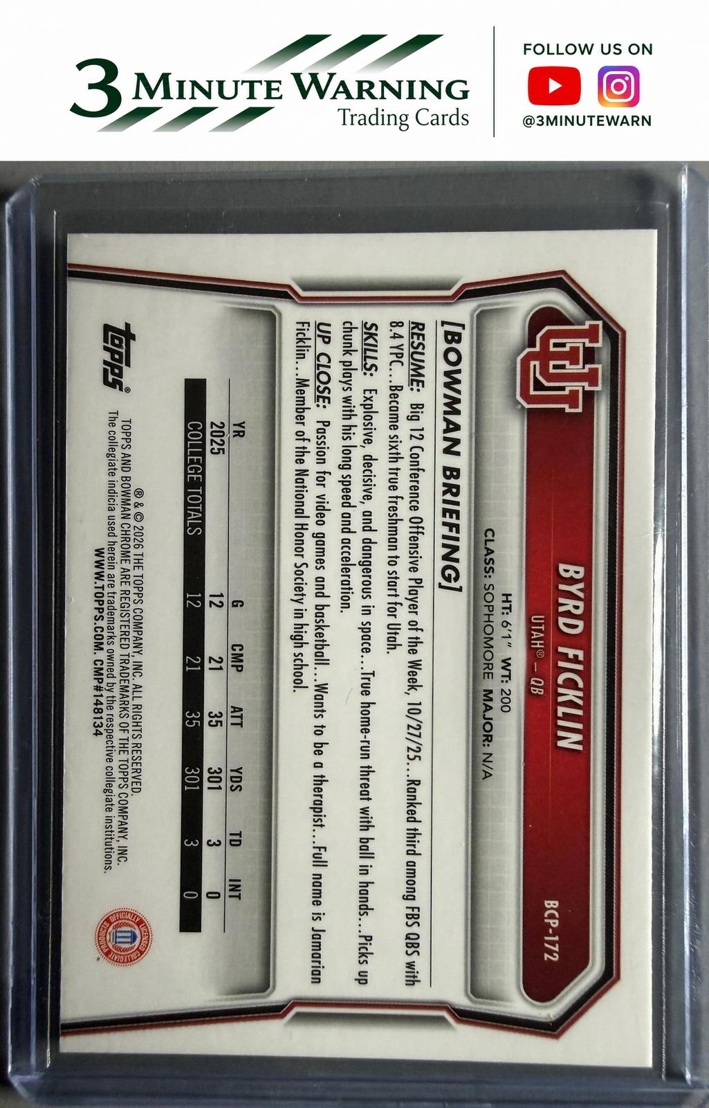 2026 Bowman Football #BCP-172 Byrd Ficklin Speckle