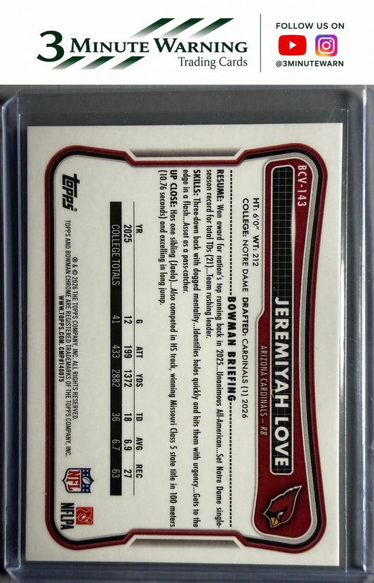 2026 Bowman Football #BCV-143 Jeremiyah Love