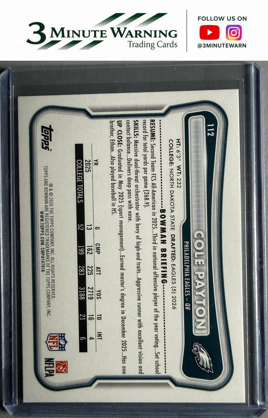 2026 Bowman Football #112 Cole Payton