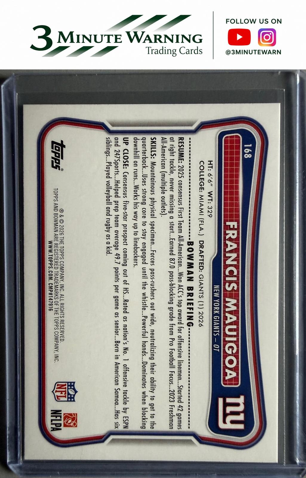 2026 Bowman Football #168 Francis Mauigoa