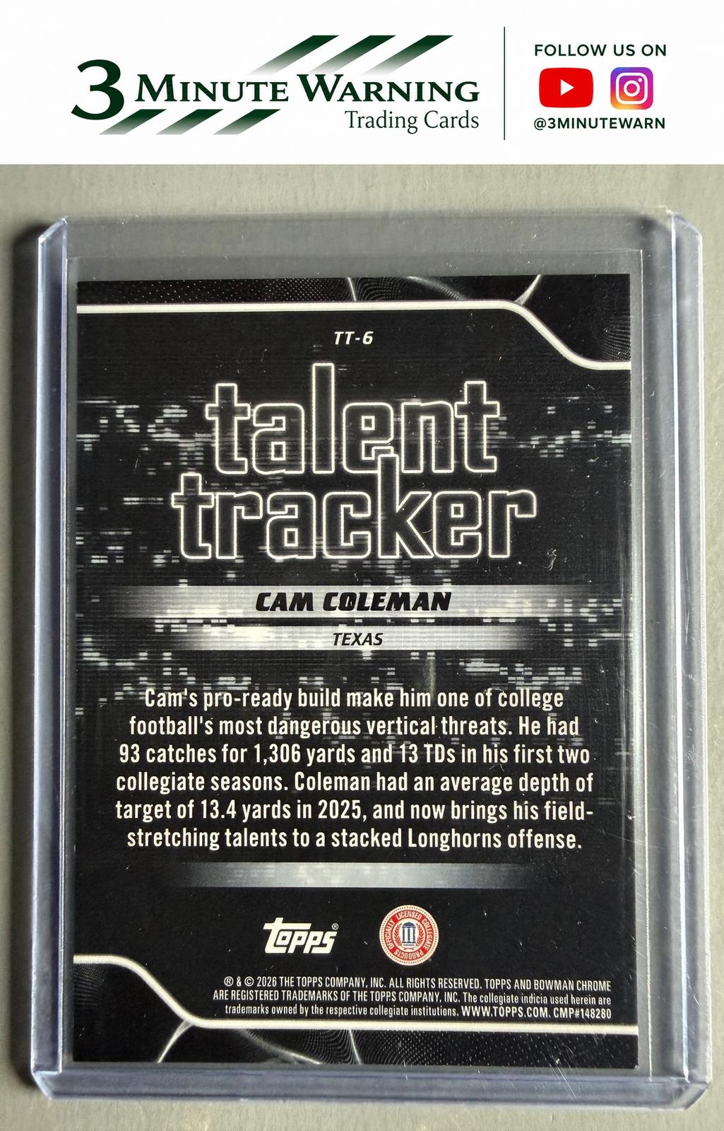 2026 Bowman Football #TT-6 Cam Coleman Talent Tracker Orange #/25