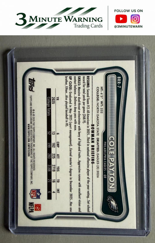 2026 Bowman #BRR-7 Cole Payton Chrome Rookie Red RC Logo