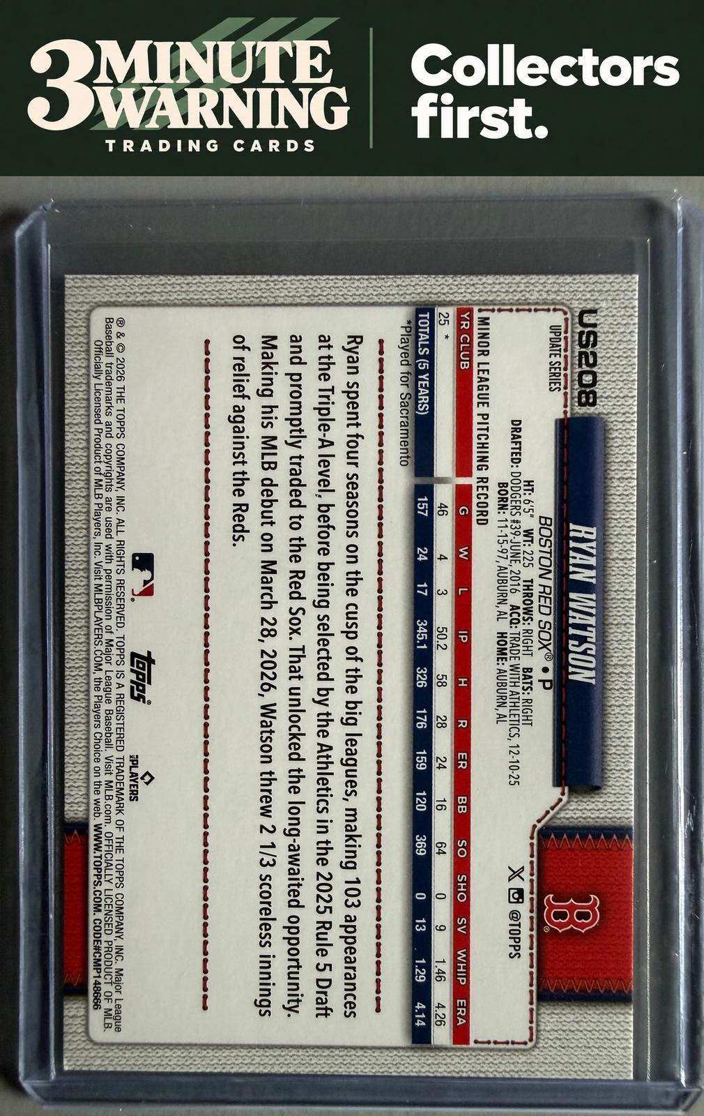 2026 Topps Update #US208 Ryan Watson