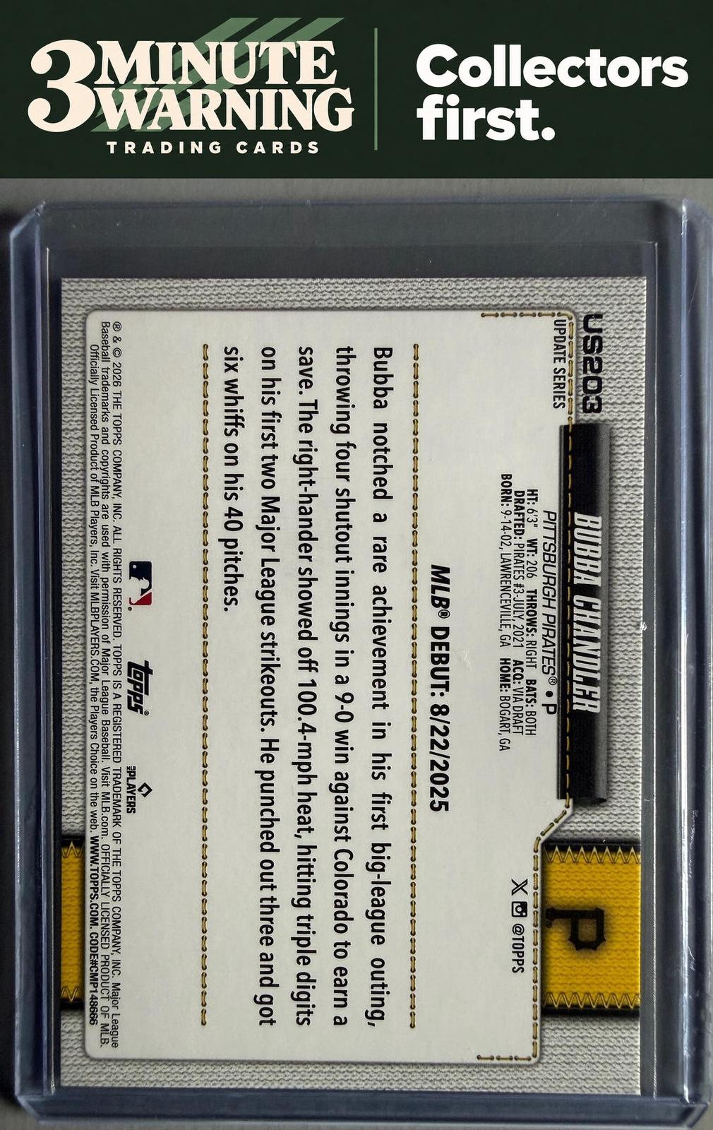 2026 Topps Update #US203 Bubba Chandler