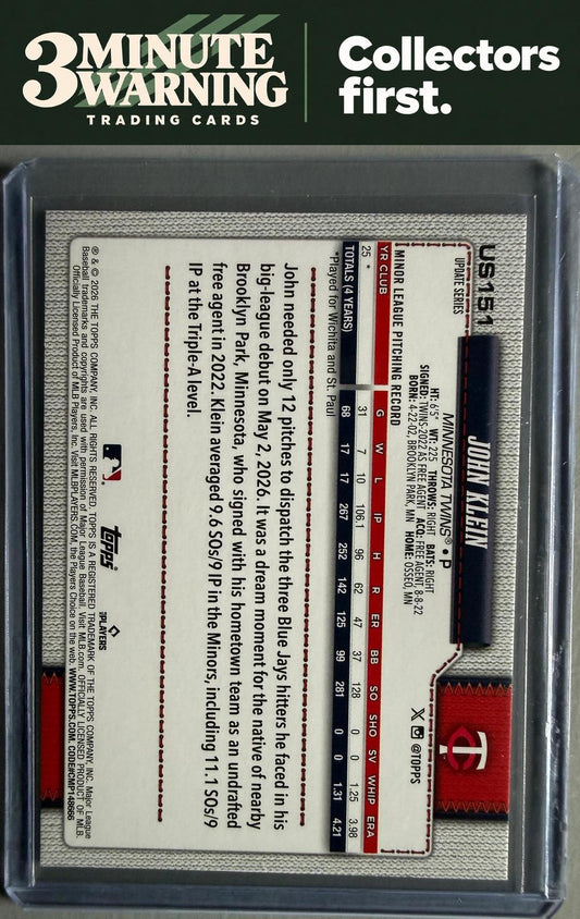 2026 Topps Update #US151 John Klein