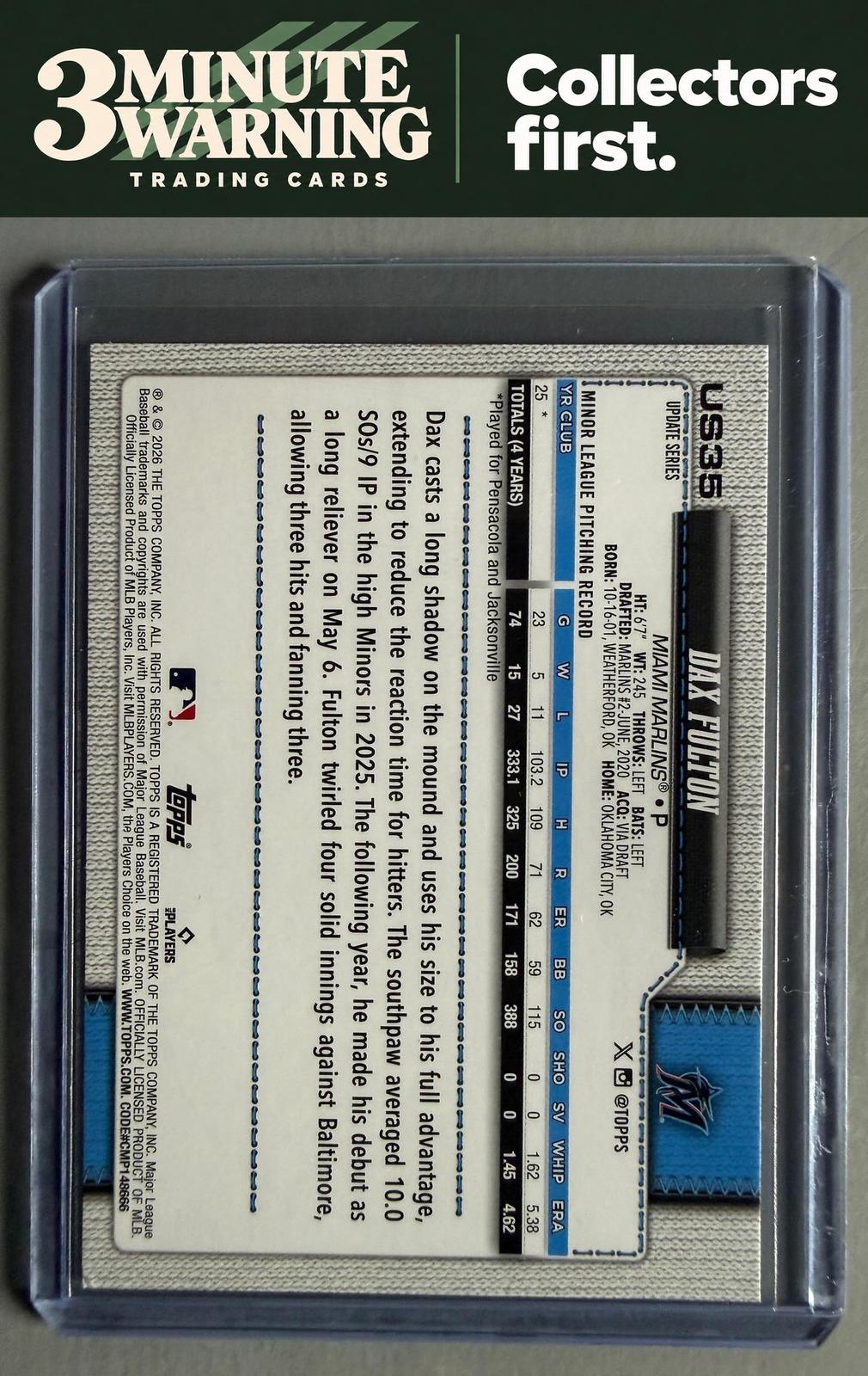 2026 Topps Update #US35 Dax Fulton