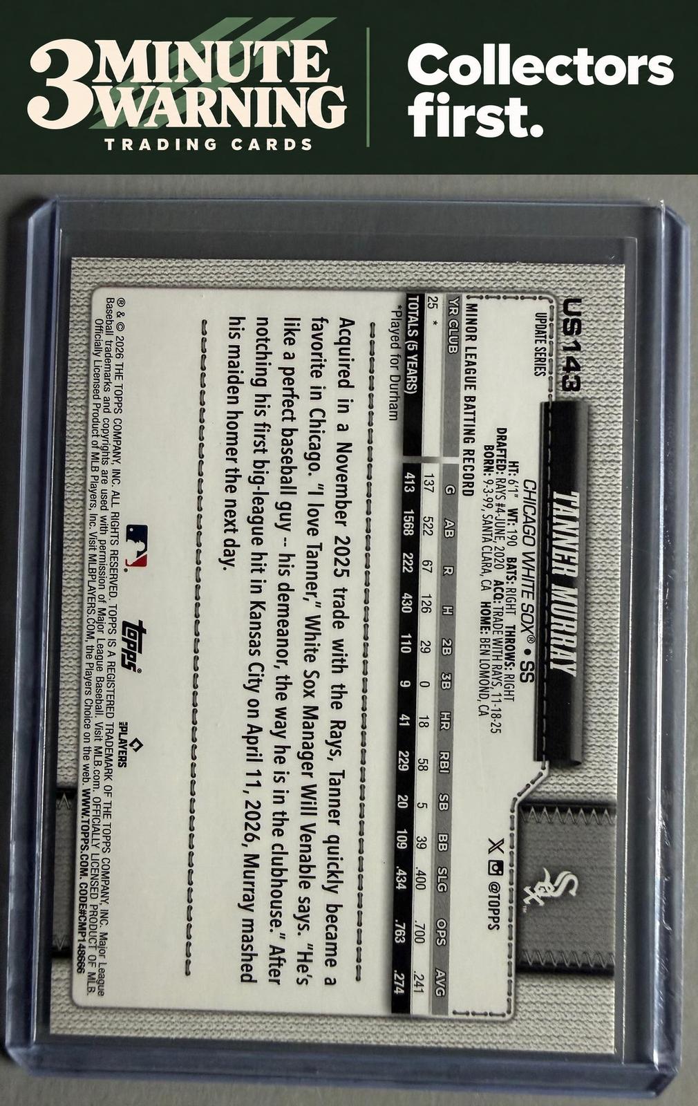 2026 Topps Update #US143 Tanner Murray