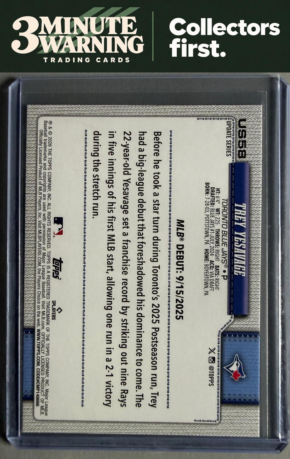 2026 Topps Update #US58 Trey Yesavage