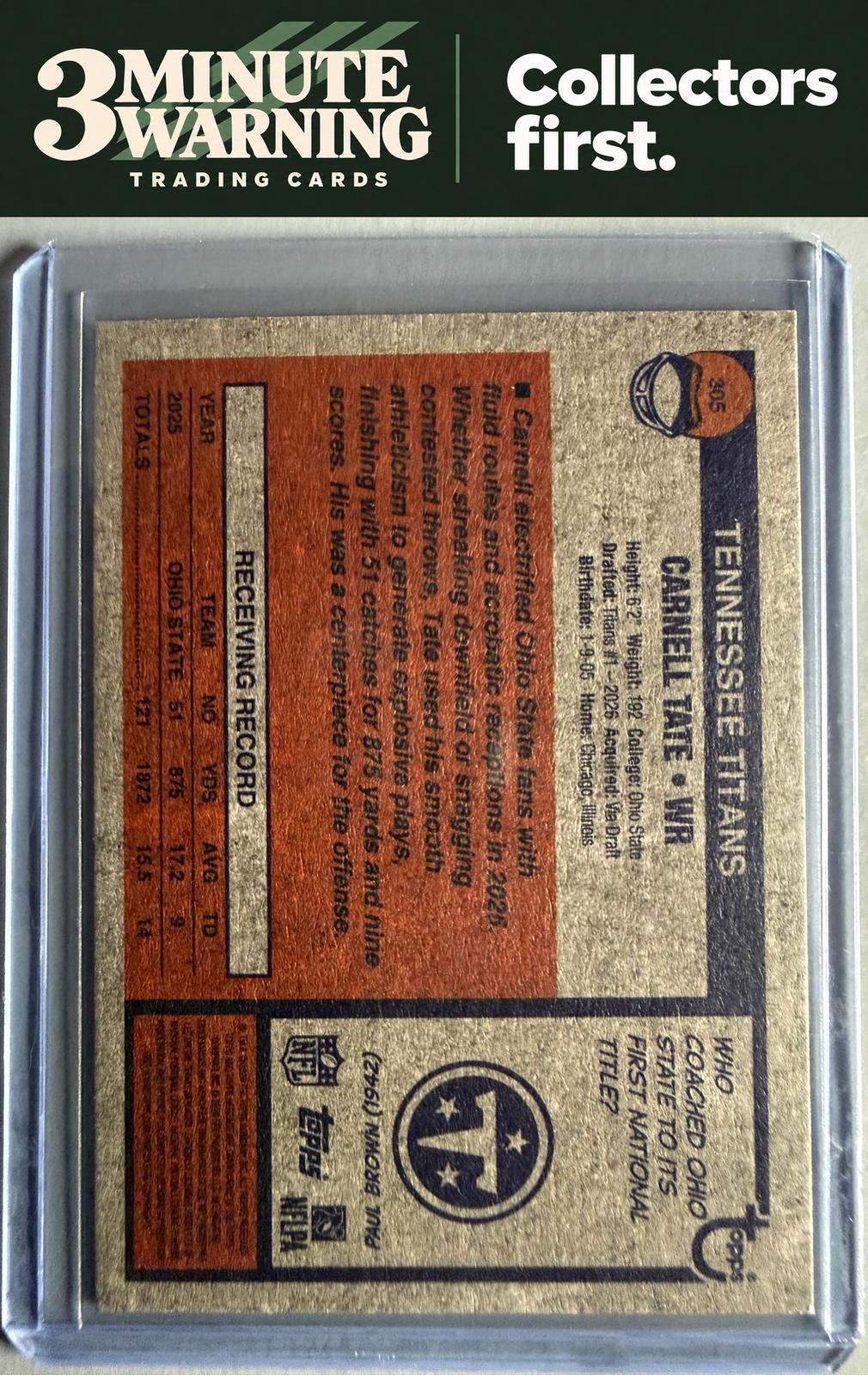 2026 Topps Heritage #305 Carnell Tate