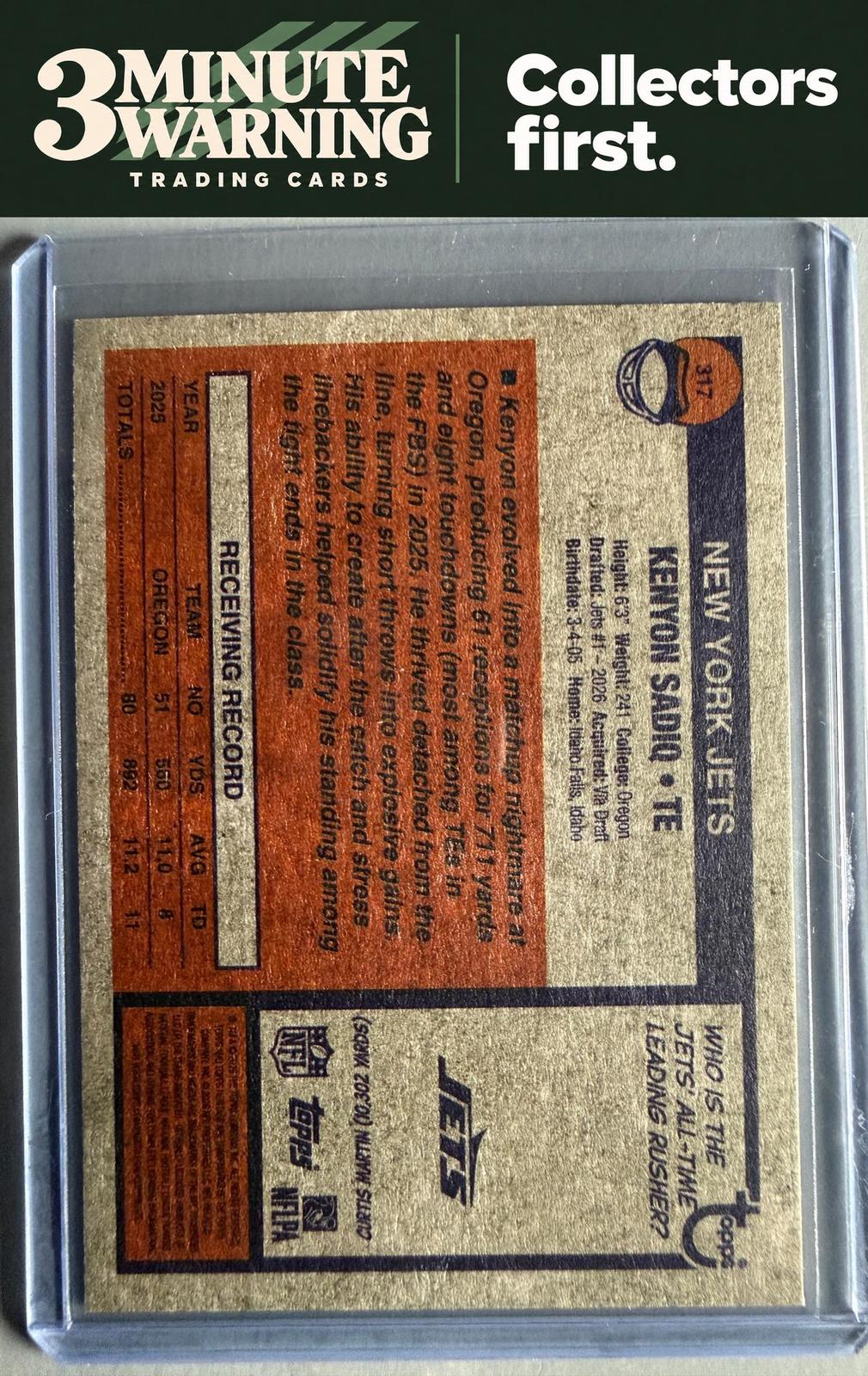 2026 Topps Heritage #317 Kenyon Sadiq