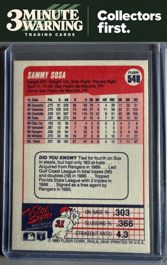1990 Fleer #548 Sammy Sosa