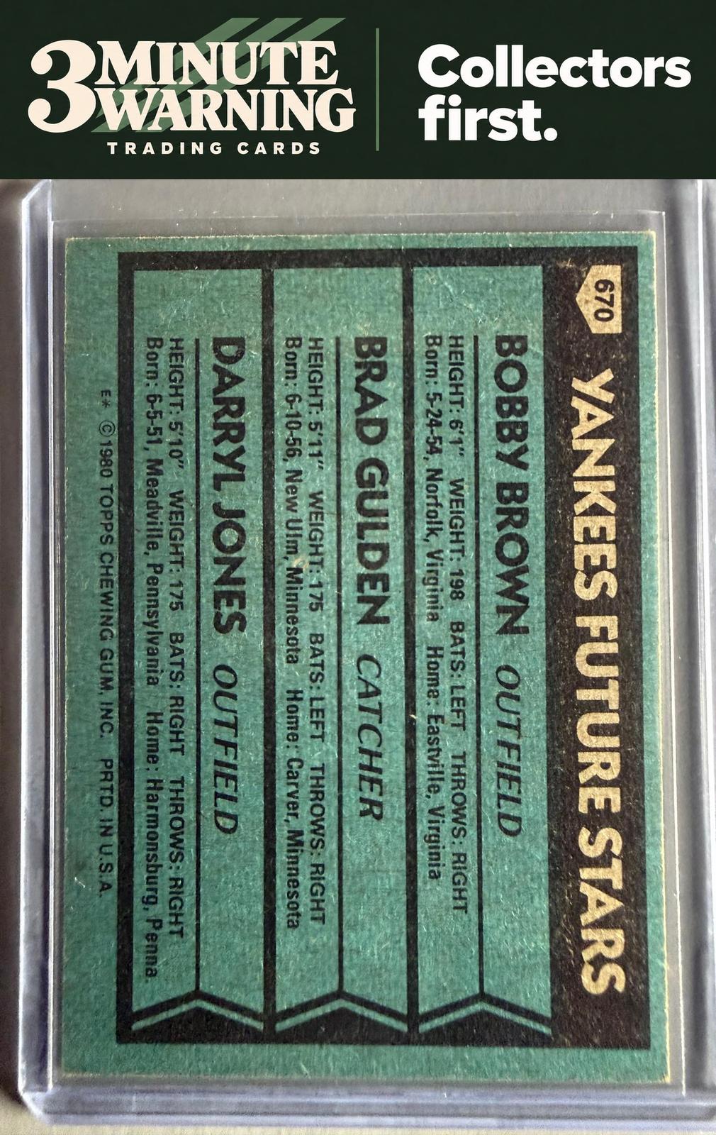 1980 Topps #670 Yankees Future Stars (Bobby Brown / Brad Gulden / Darryl Jones)