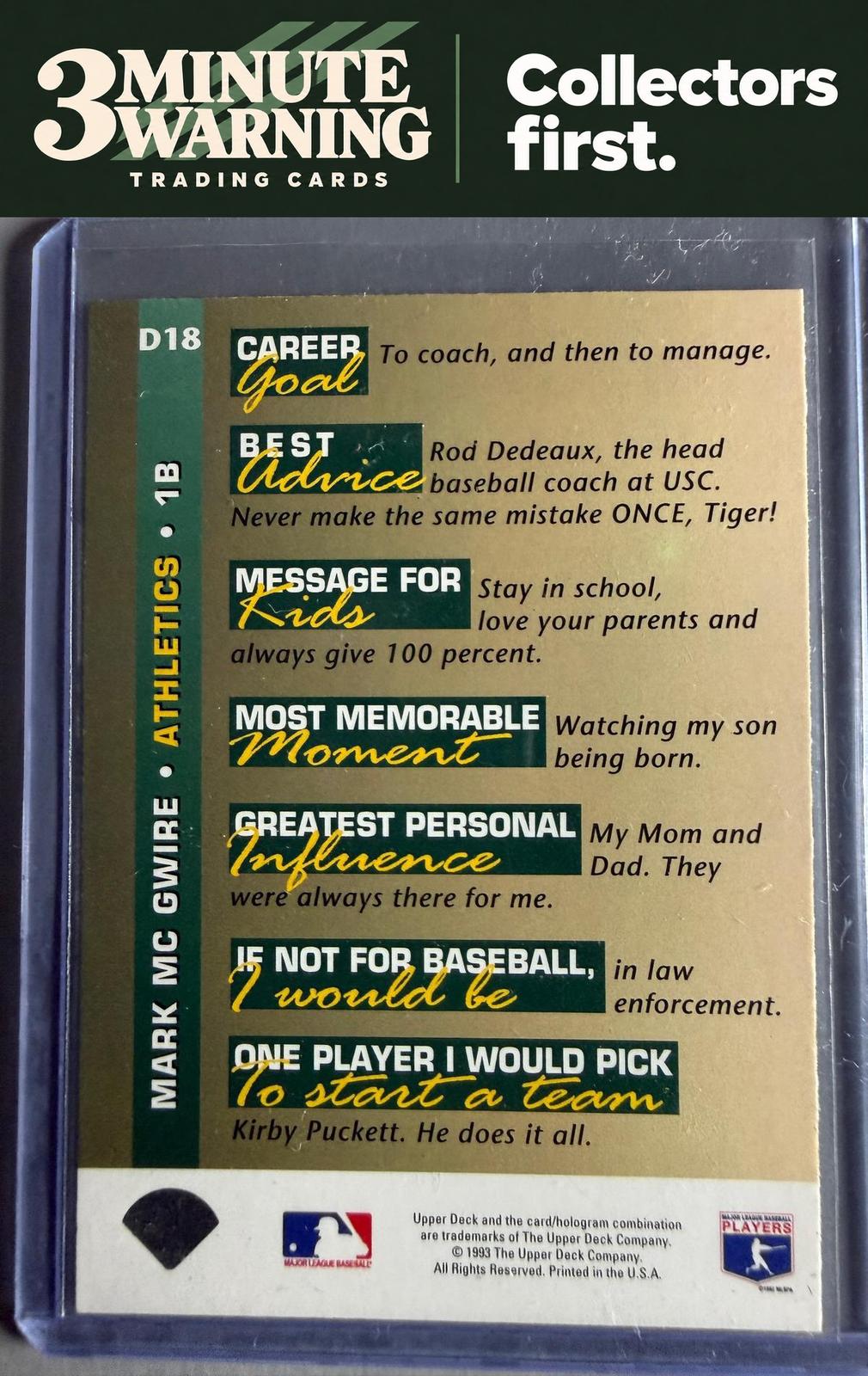 1993 Upper Deck #D18 Mark McGwire On Deck