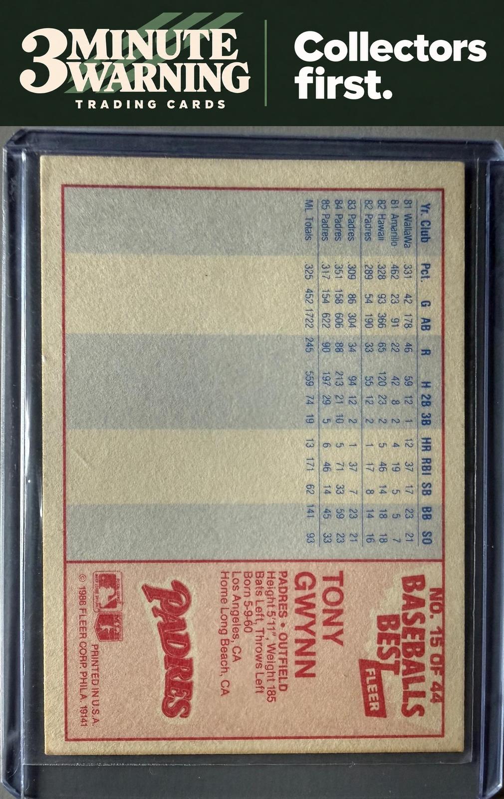 1986 Fleer Baseball's Best Sluggers vs. Pitchers #15 Tony Gwynn