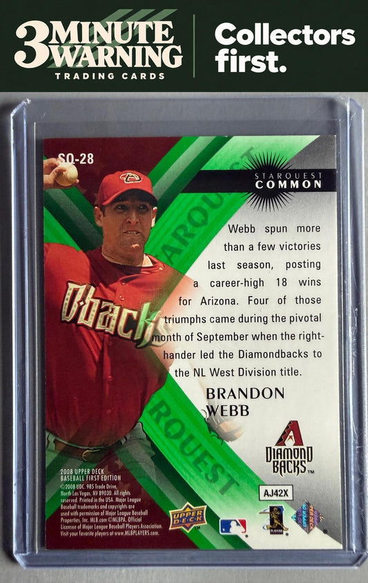 2008 Upper Deck First Edition #SQ-28 Brandon Webb StarQuest Green Common