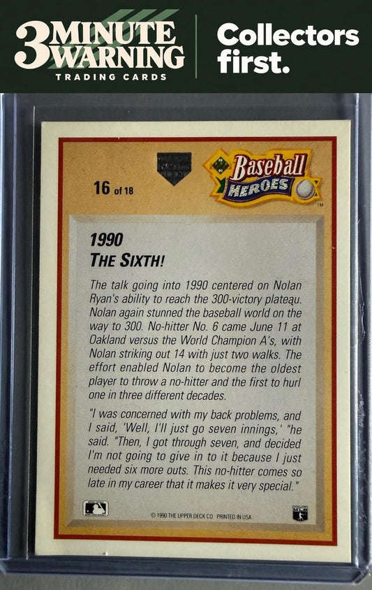 1991 Upper Deck #16 Nolan Ryan Baseball Heroes: Nolan Ryan