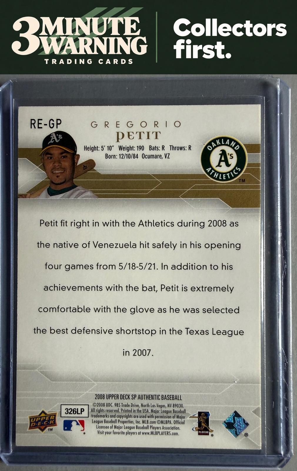 2008 SP Authentic #RE-GP Gregorio Petit Rookie Exclusives