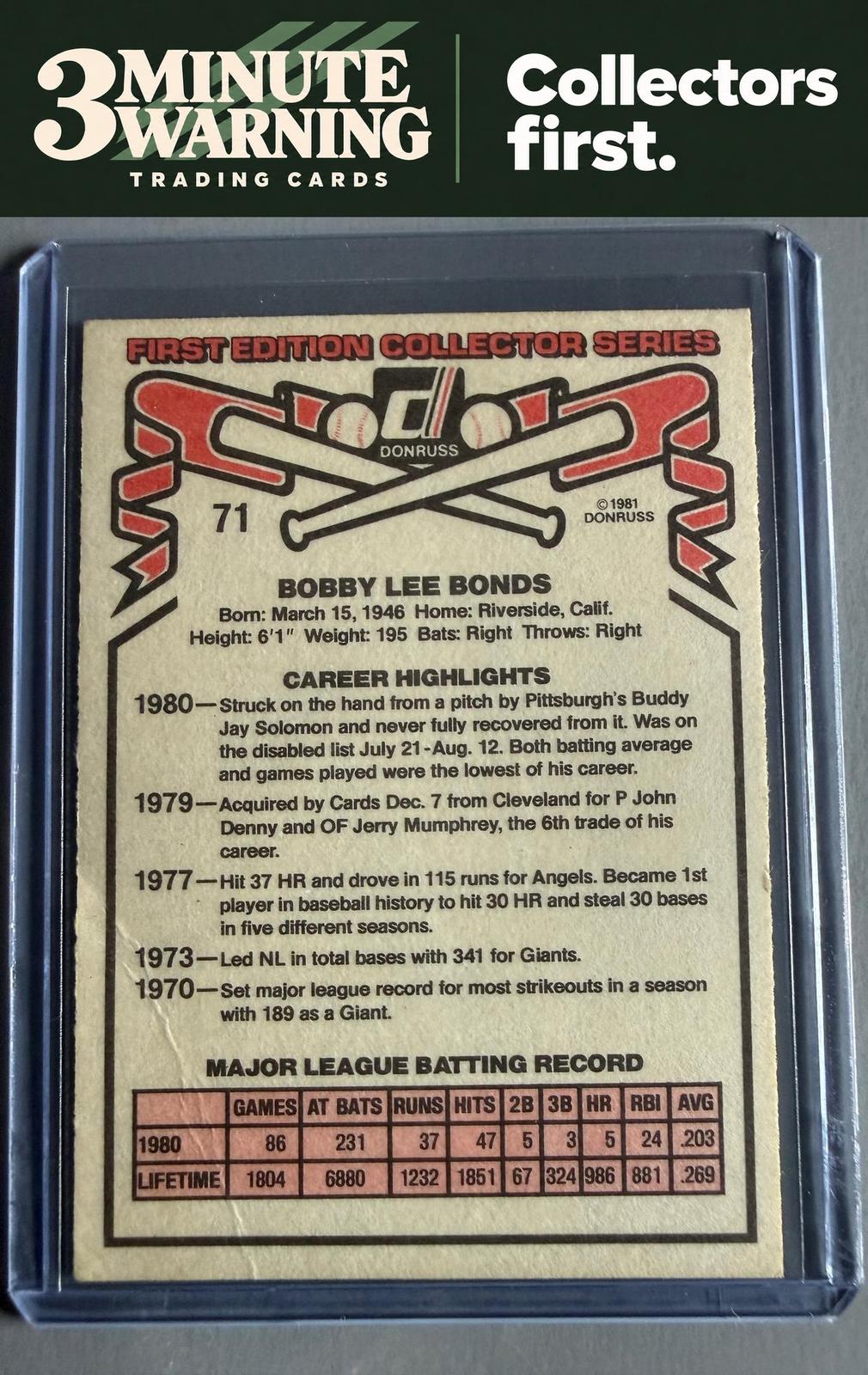 1981 Donruss #71b Bobby Bonds