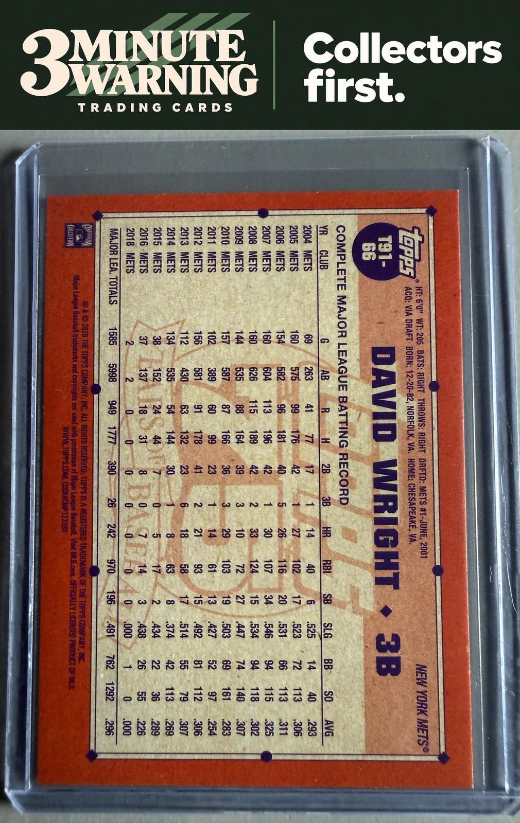 2026 Topps #T91-66 David Wright 1991 Topps Baseball 35th Anniversary