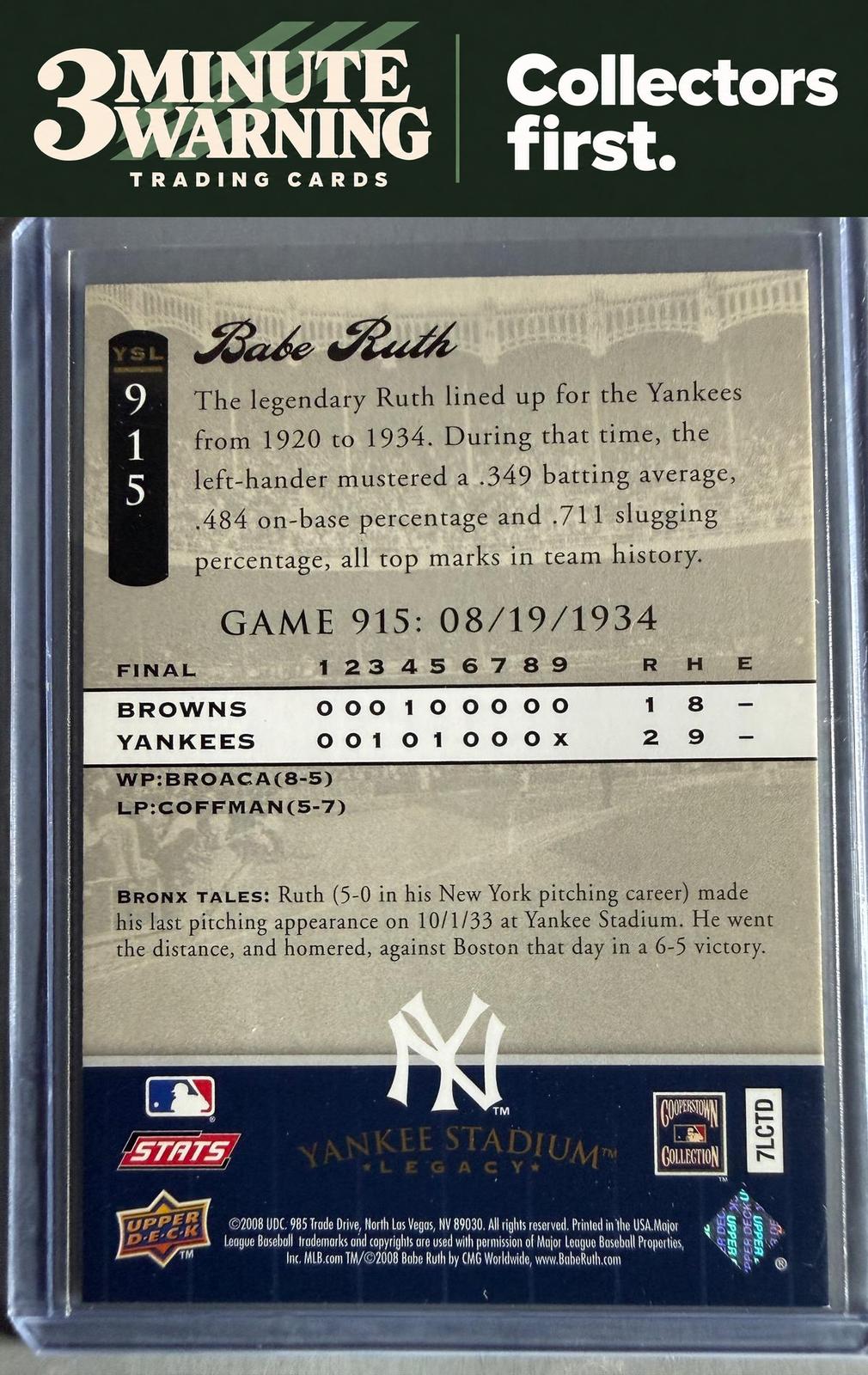 2008 Upper Deck Yankee Stadium Legacy #915 Babe Ruth