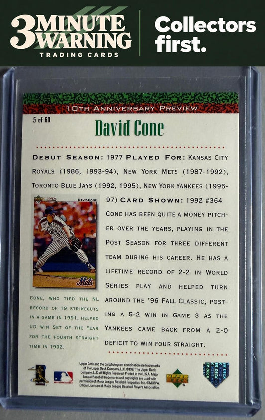 1998 Upper Deck #5 David Cone 10th Anniversary Preview
