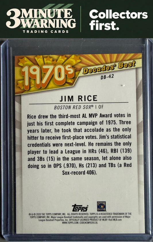 2020 Topps #DB-42 Jim Rice Decades' Best Green (Series Two)
