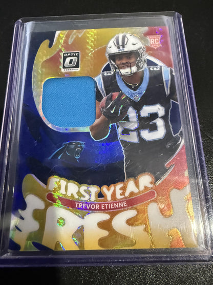 2025 Donruss Optic #FYFBH-TEE Trevor Etienne First Year Fresh Blue Hyper