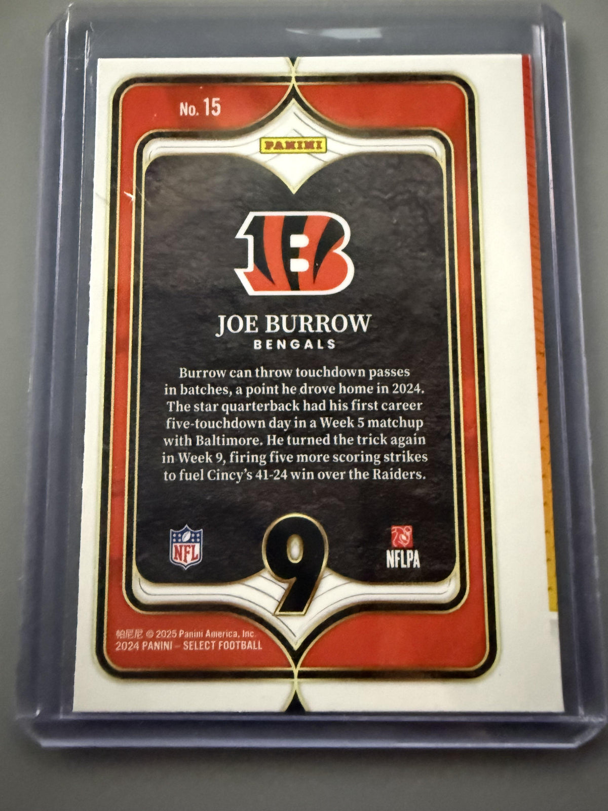 2024 Panini Select #15 Joe Burrow Select Numbers
