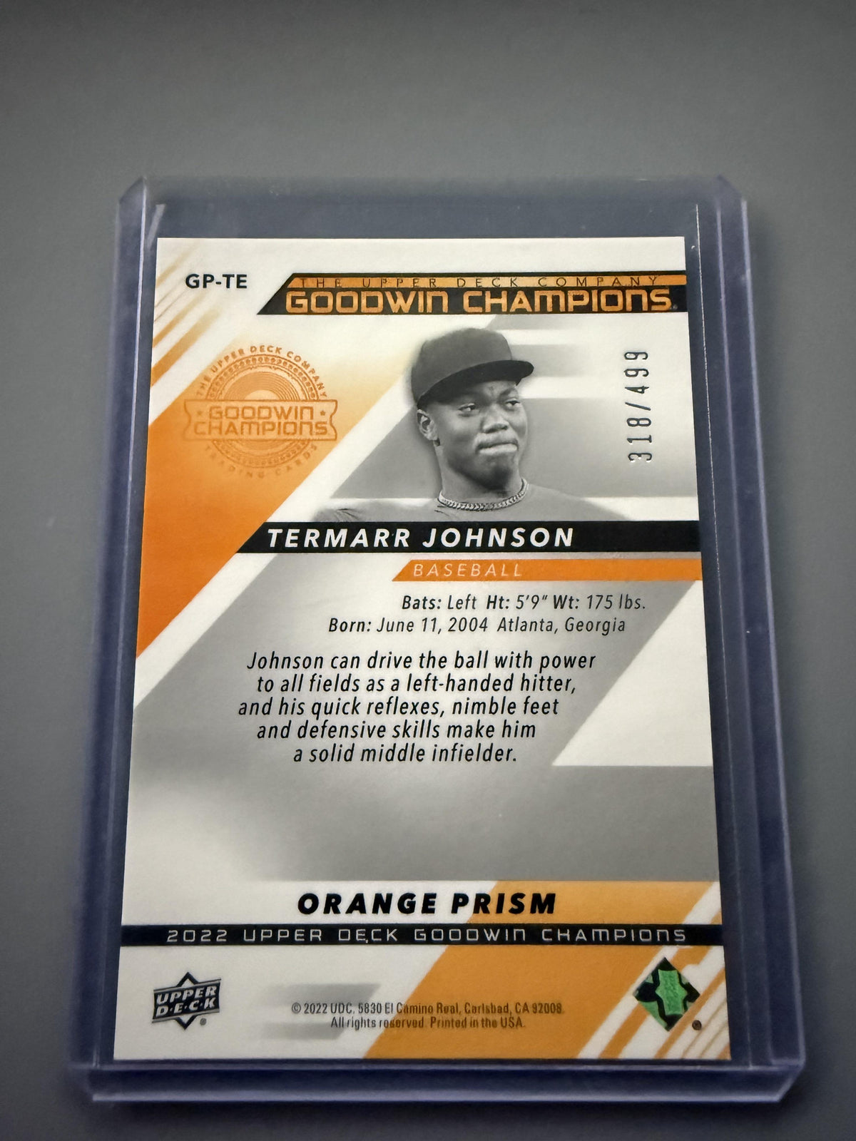 2022 Upper Deck  #GP-TE Termarr Johnson Platinum High Series Orange Prism #/499