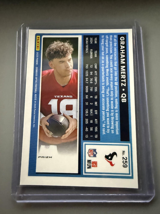2025 Donruss Optic #259 Graham Mertz Purple Shock