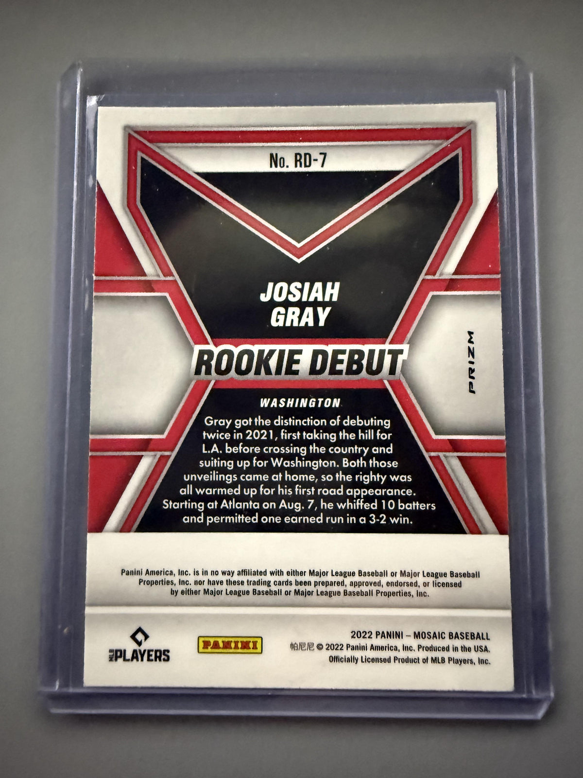 2022 Panini Mosaic #RD-7 Josiah Gray Rookie Debut Mosaic