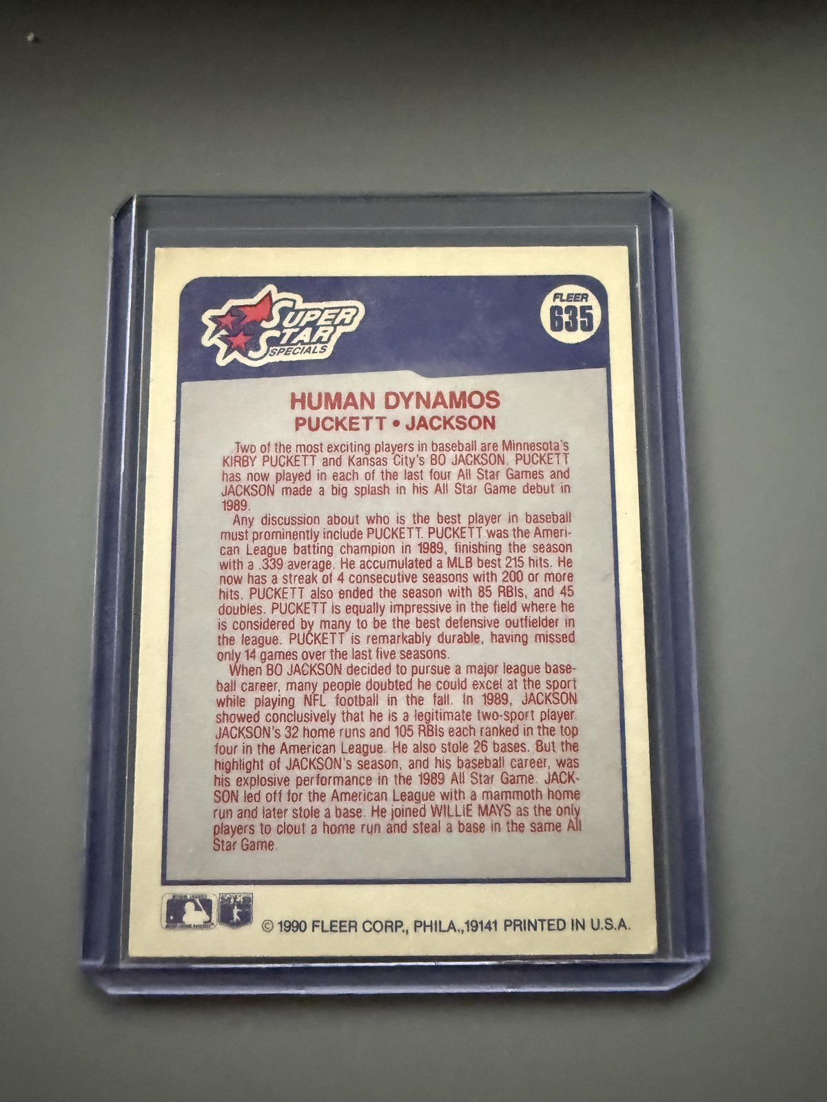 1990 Fleer Canadian #635 Human Dynamos (Kirby Puckett / Bo Jackson) SSS, CPC