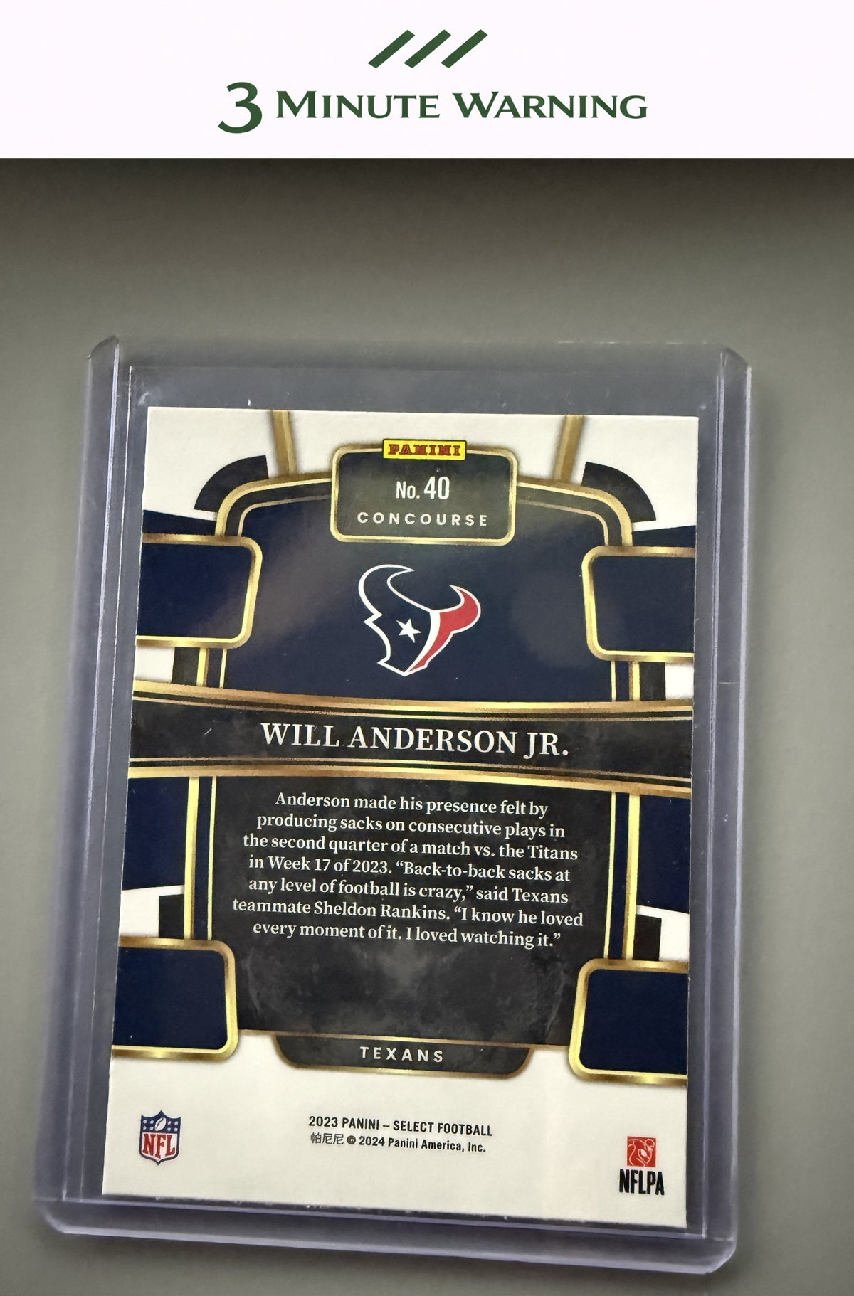 2023 Panini Select #40 Will Anderson Jr.