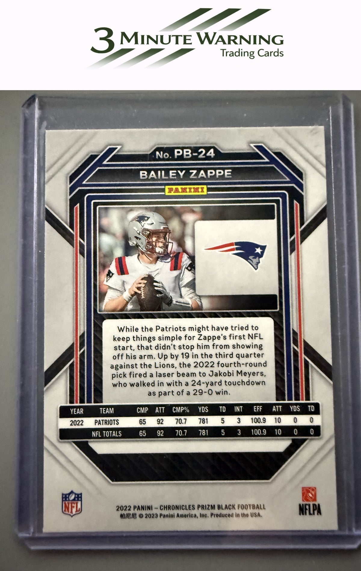 2022 Panini Chronicles #PB-24 Bailey Zappe Prizm Black