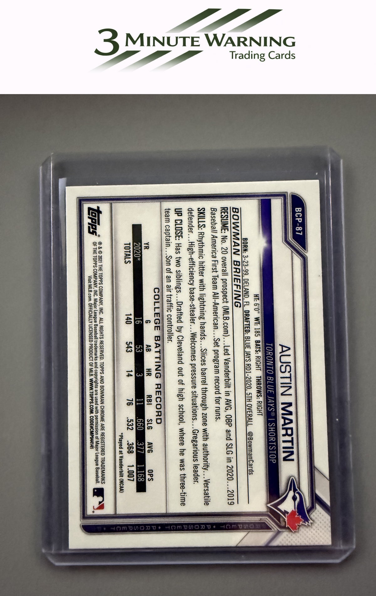 2021 Bowman #BCP-87 Austin Martin Chrome Prospects