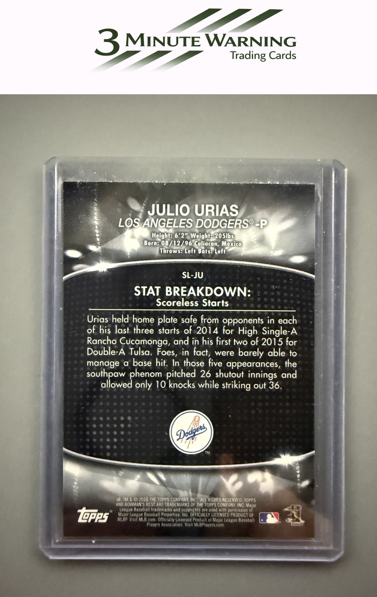 2016 Bowman's Best #SL-JU Julio Urias Stat Lines