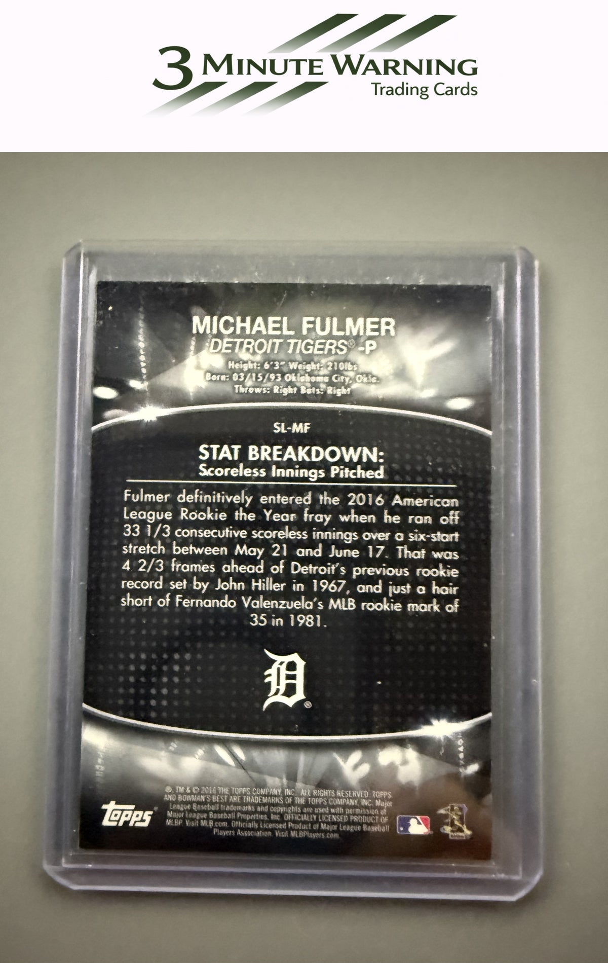 2016 Bowman's Best #SL-MF Michael Fulmer Stat Lines