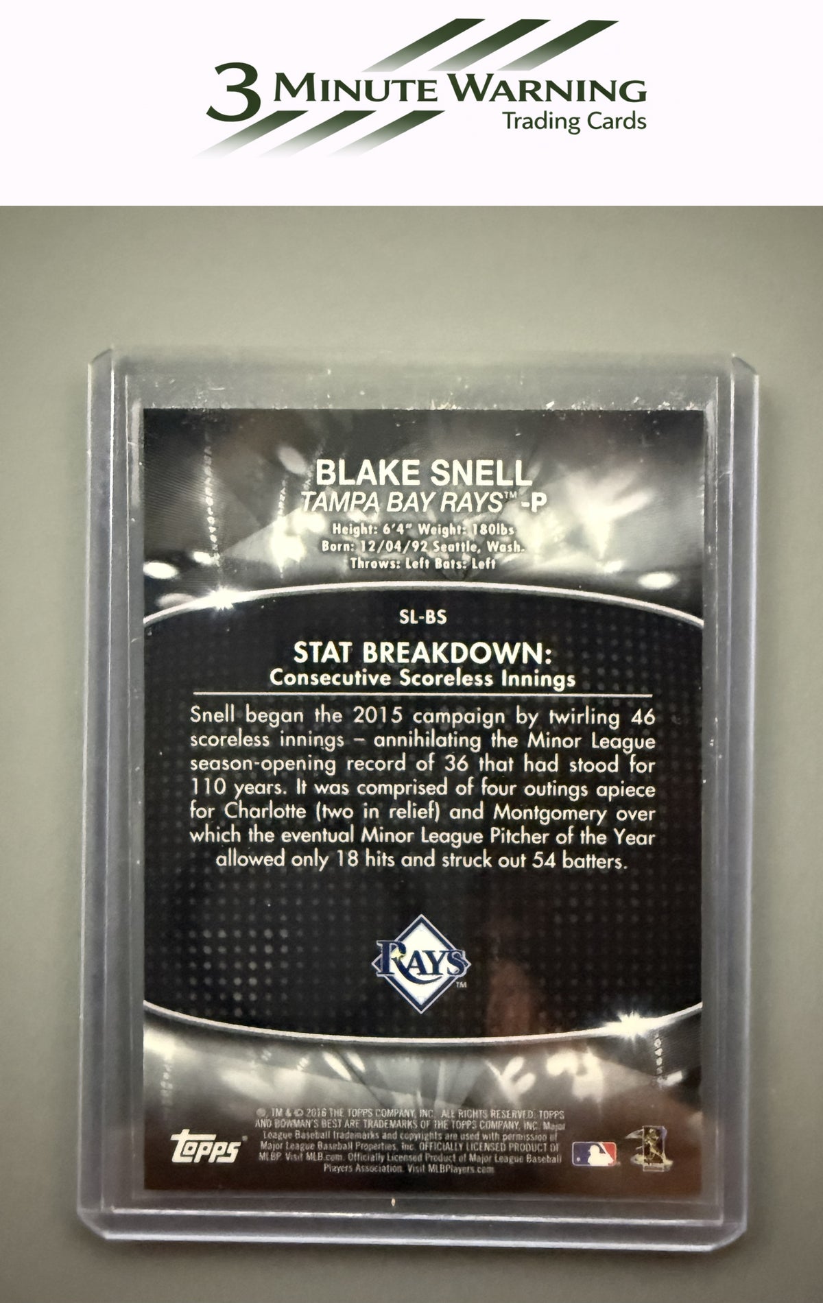 2016 Bowman's Best #SL-BS Blake Snell Stat Lines