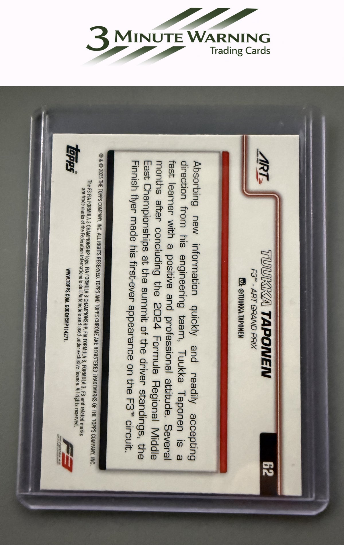2025 Topps Chrome Formula 1 #62 Tuukka Taponen Checker Flag Refractor
