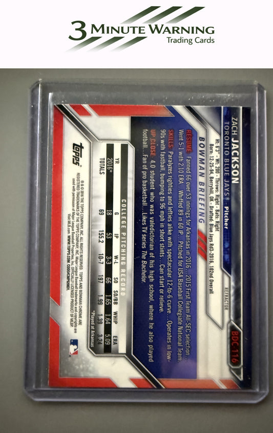 2016 Bowman Draft #BDC-116 Zach Jackson Chrome Refractor