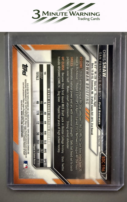 2016 Bowman Draft #BDC-196 Chris Shaw Chrome Refractor