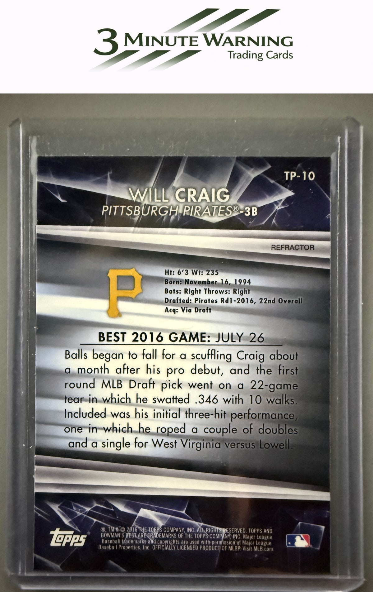 2016 Bowman's Best #TP-10 Will Craig Top Prospects Refractor