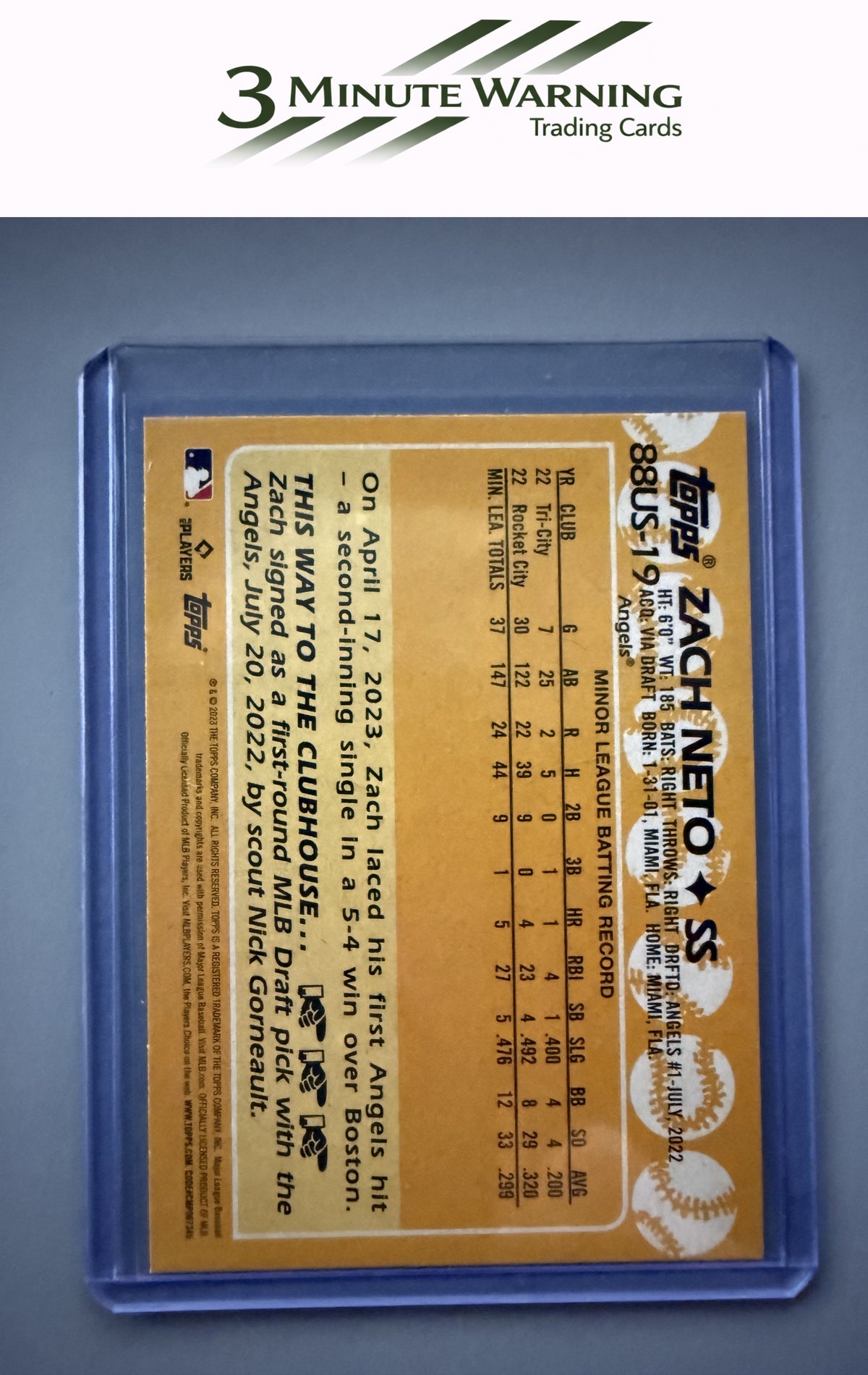 2023 Topps Update #88US-19 Zach Neto 1988 Topps Baseball 35th Anniversary