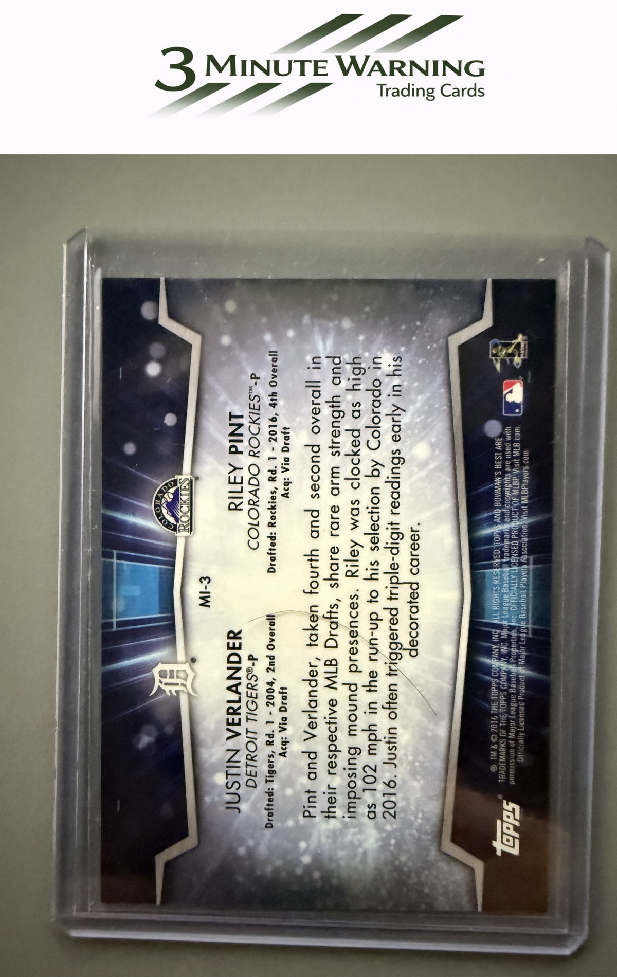 2016 Bowman's Best #MI-3 Riley Pint / Justin Verlander Mirror Image