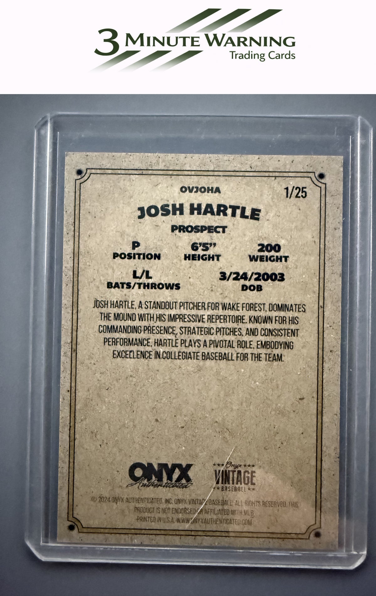 2024 Onyx Vintage #OVJOHA Josh Hartle Red Bordered 1/25