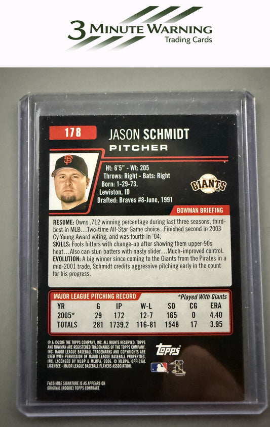 2017 Bowman #178 Jason Schmidt Bowman Buybacks 2006 Bowman Stamped Silver
