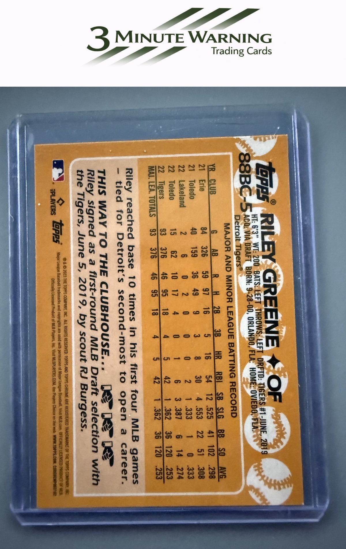 2023 Topps Chrome #88BC-5 Riley Greene 1988 Topps Baseball 35th Anniversary