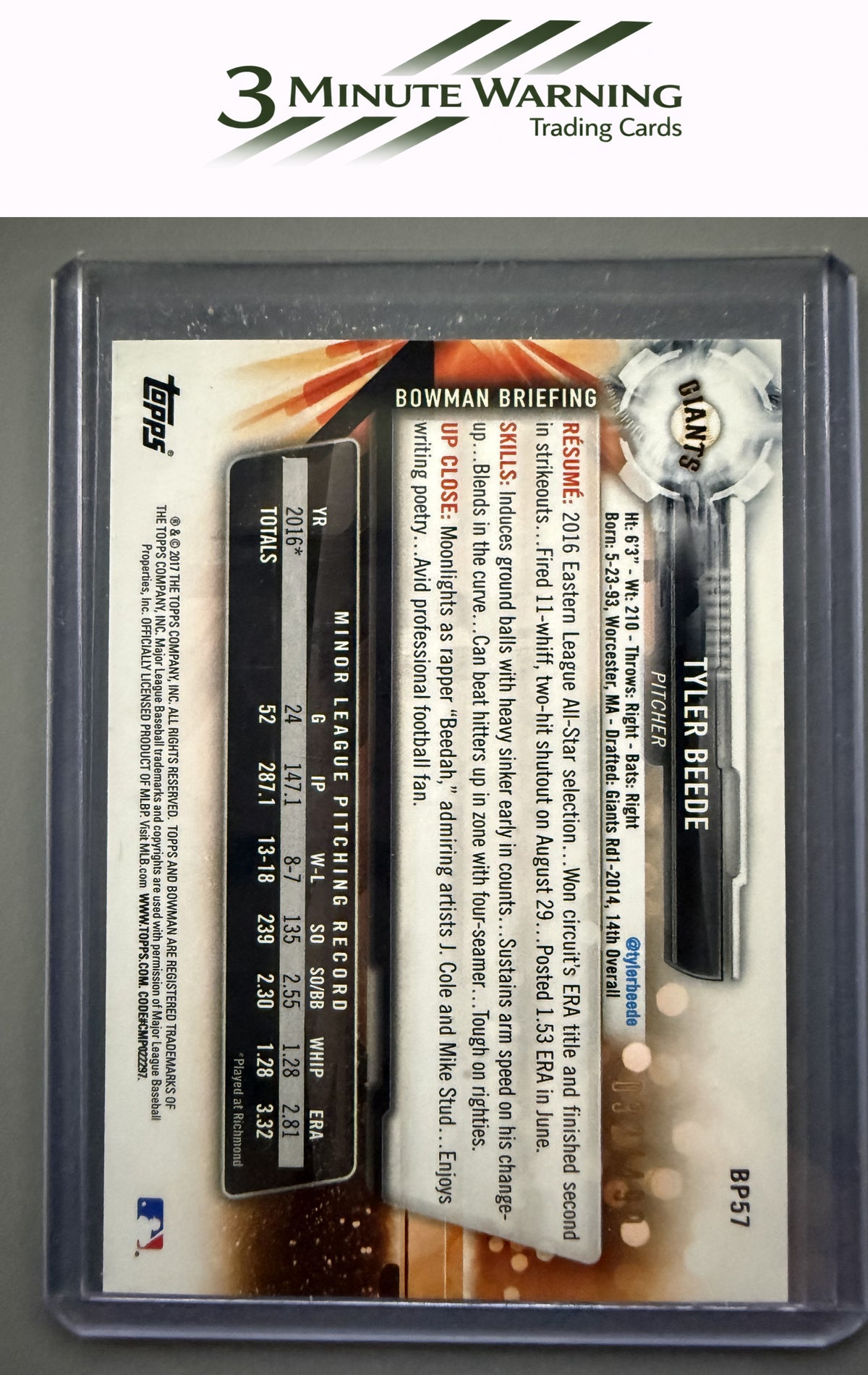 2017 Bowman #BP57 Tyler Beede Prospects