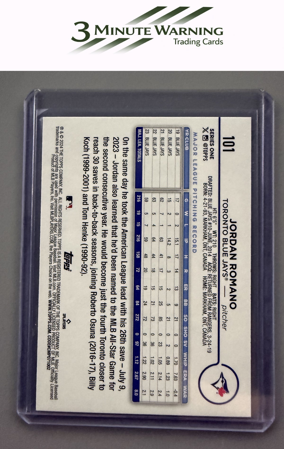2024 Topps #101 Jordan Romano Gold Foil
